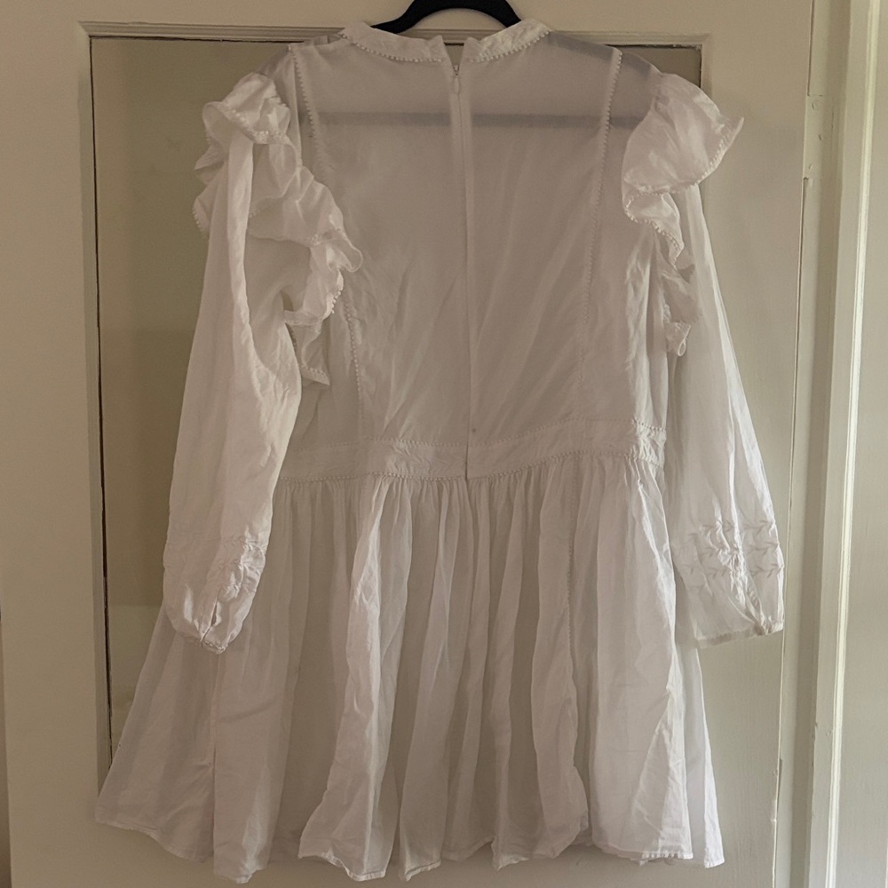 White Ruffle Sleeve Mini Dress Cottage Core - Picture 6 of 7